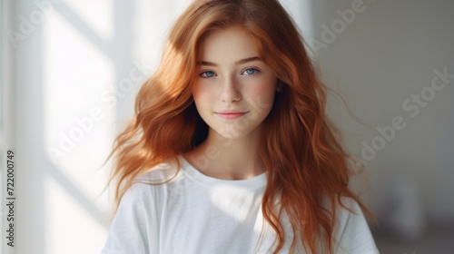 Portrait of cute and pretty young girl with red hairs