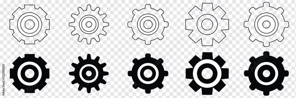 Gear setting vector icon set. Isolated black gears mechanism and cog ...