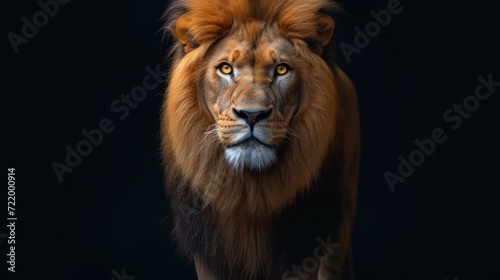 Close-up portrait of a male lion with a dark background