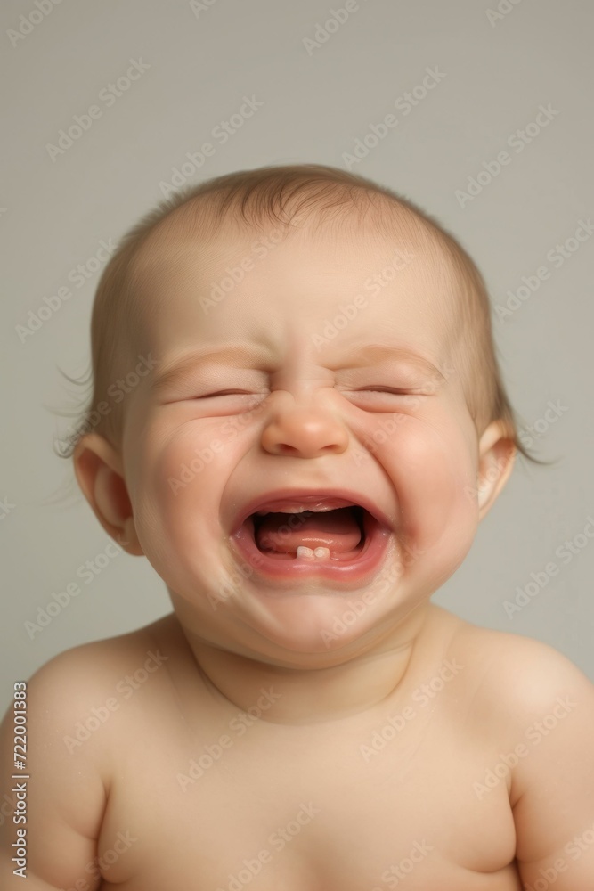 Portrait of a laughing baby with missing teeth Portrait of a laughing baby with missing teeth