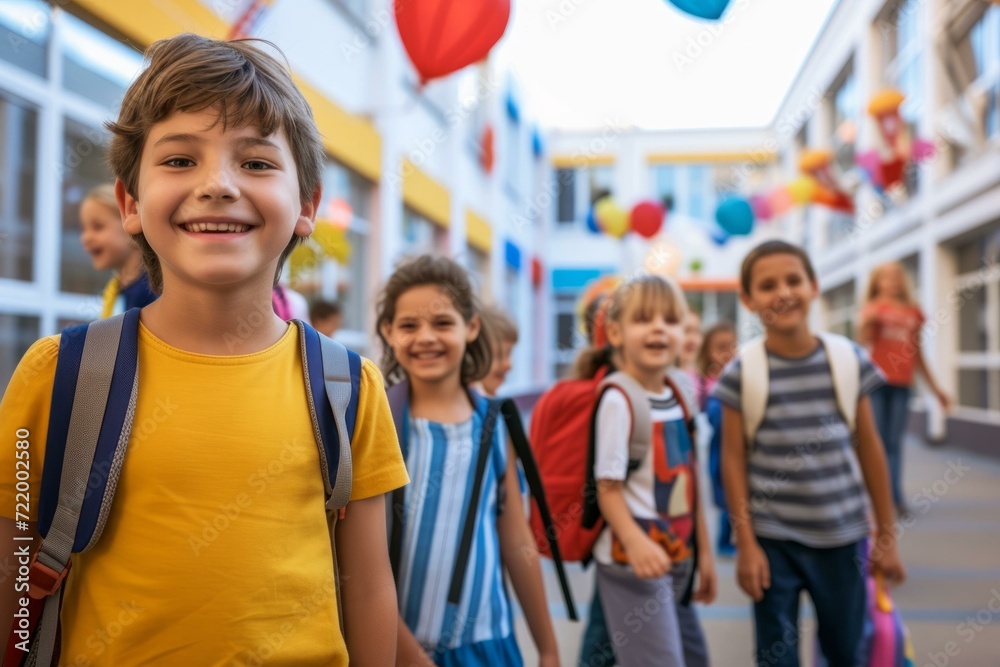 Happy kids on their first day of school Happy kids on their first day of school