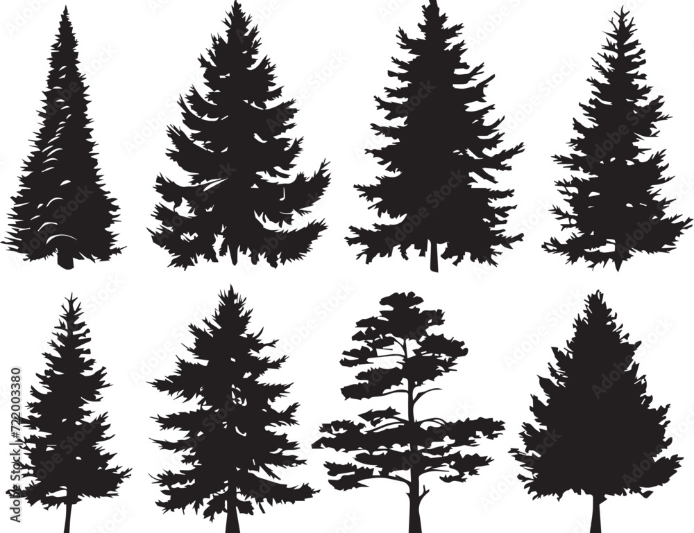 Obraz premium tree, christmas, winter, snow, forest, pine, fir, vector, holiday, nature, landscape, trees, illustration, celebration, season, xmas, cold, evergreen, christmas tree, silhouette, wood, decoration, spr