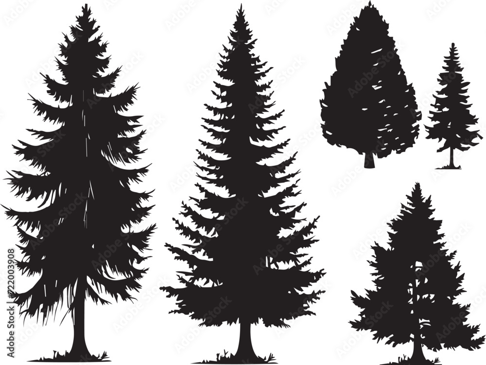 Obraz premium Set Trees. Hand drawn vector illustration 