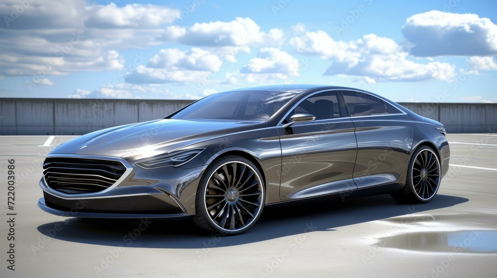 The sleek silver concept car is a vision of the future of automotive design