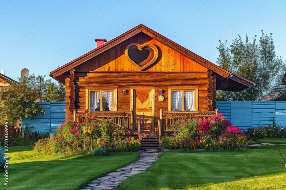 Small wooden house with a heart-shaped window