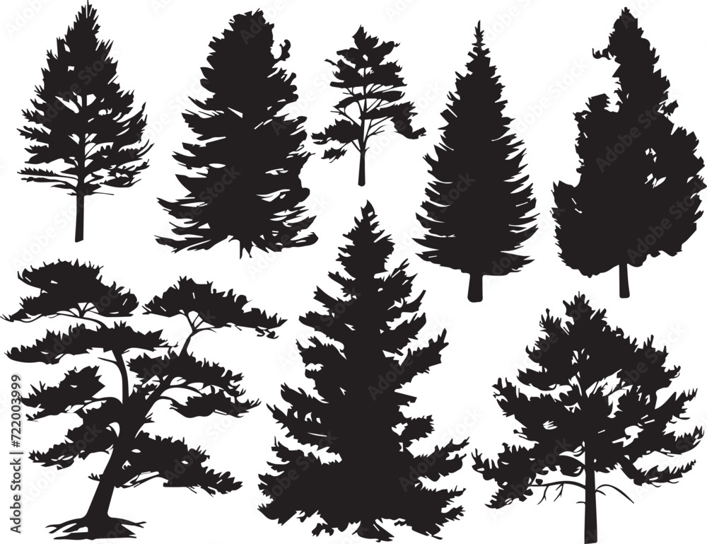 Fototapeta premium Set Trees. Hand drawn vector illustration 