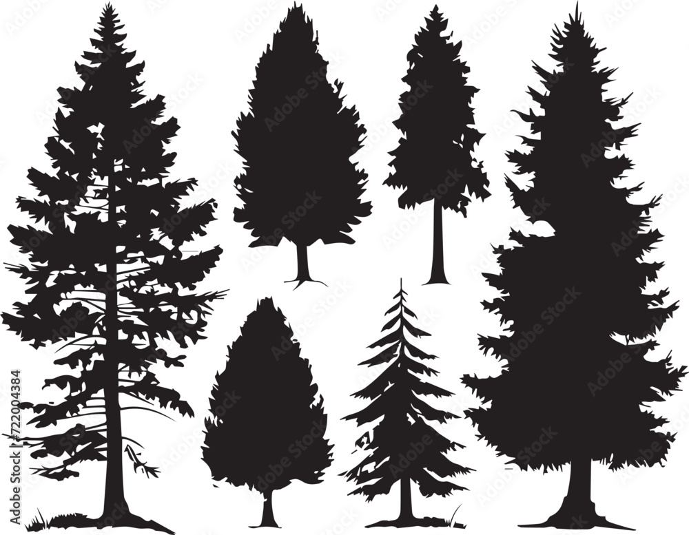 Fototapeta premium Set Trees. Hand drawn vector illustration 