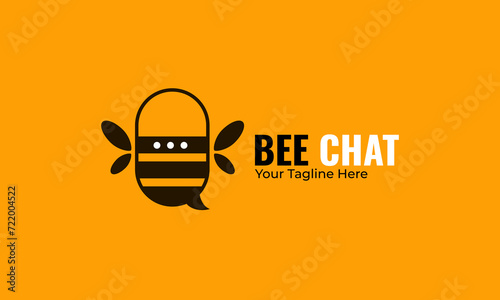 Bee chat social communication logo vector design