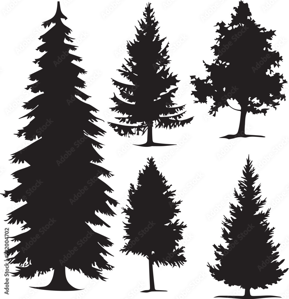 Obraz premium Set Trees. Hand drawn vector illustration 