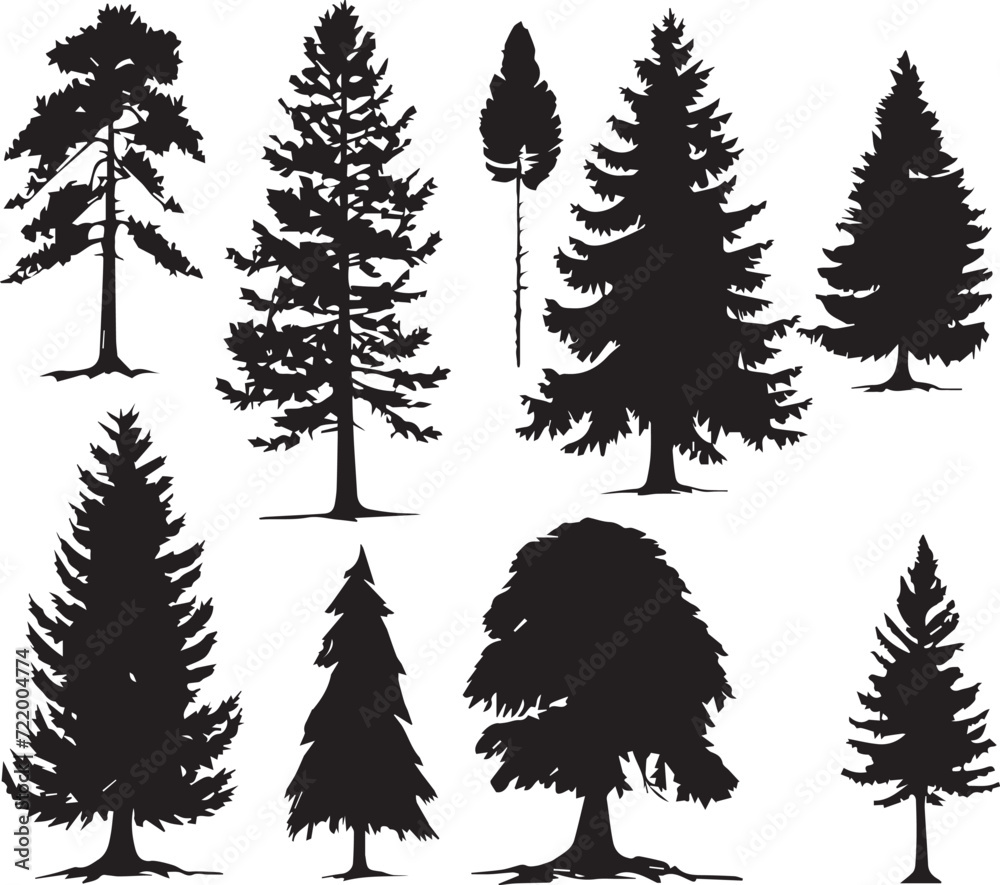 Obraz premium Set Trees. Hand drawn vector illustration 