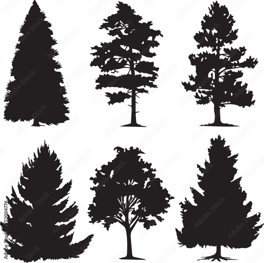 Fototapeta premium Set Trees. Hand drawn vector illustration 