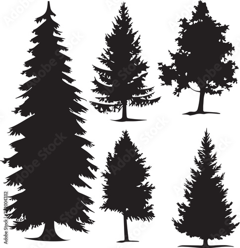 Set Trees. Hand drawn vector illustration 