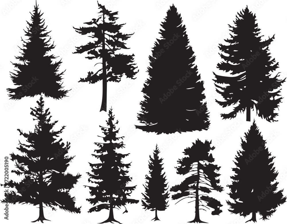 Fototapeta premium Set Trees. Hand drawn vector illustration 