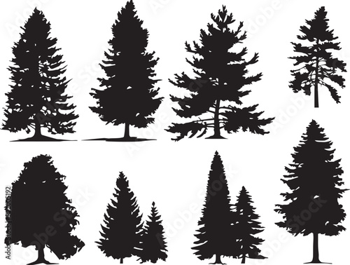 Set Trees. Hand drawn vector illustration	