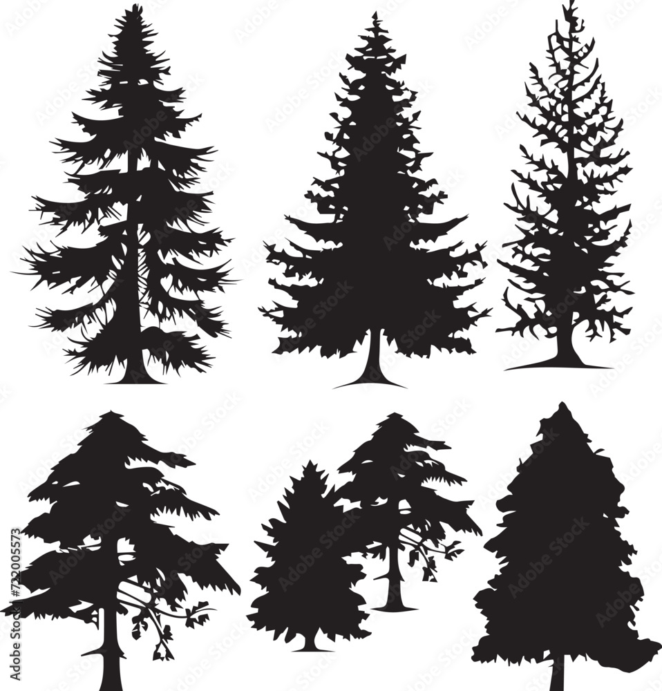 Fototapeta premium Set Trees. Hand drawn vector illustration 