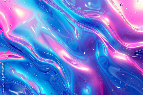 Holographic Liquid Art Vector Blue Background. 