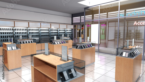 Cell phone store interior. 3d illustration