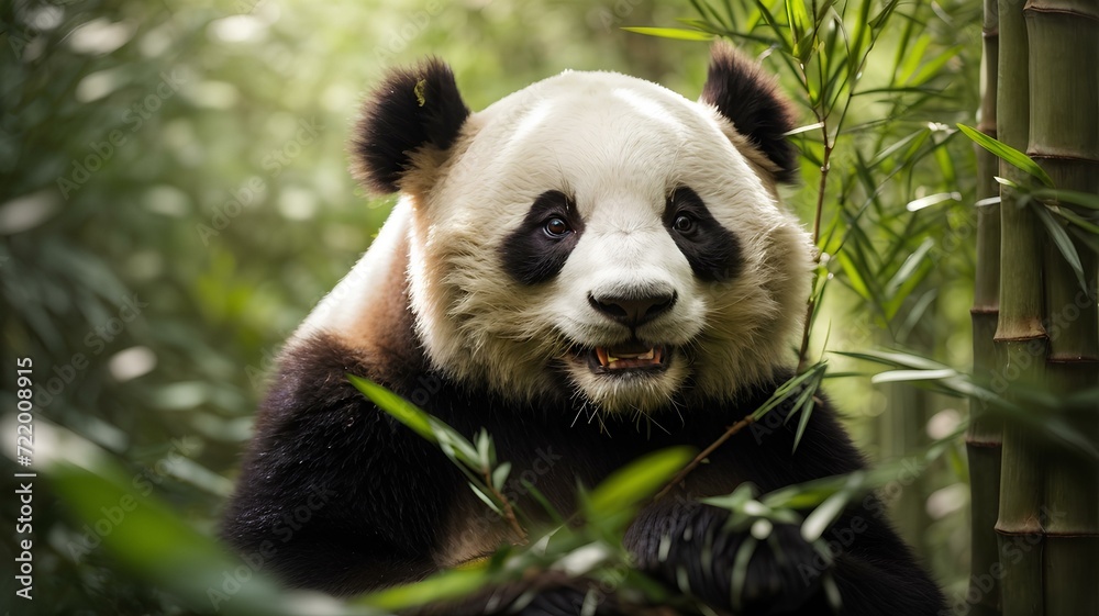 Close-up high-resolution image of a cute giant panda eating bamboo. Close-up high-resolution image of a cute giant panda eating bamboo.