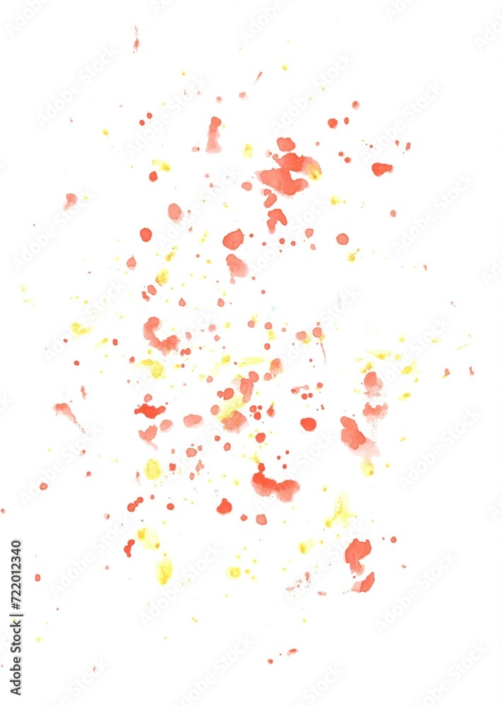 Red and yellow watercolor paint stains on white papper 