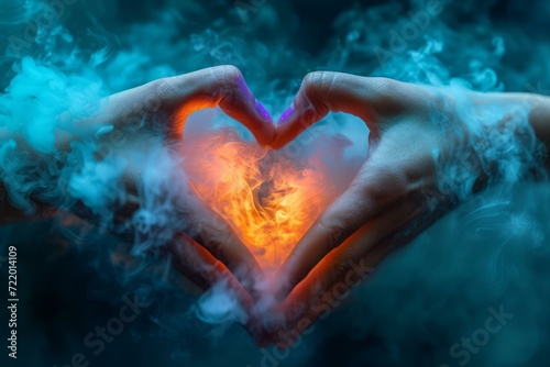 Smoke heart made with hands photo