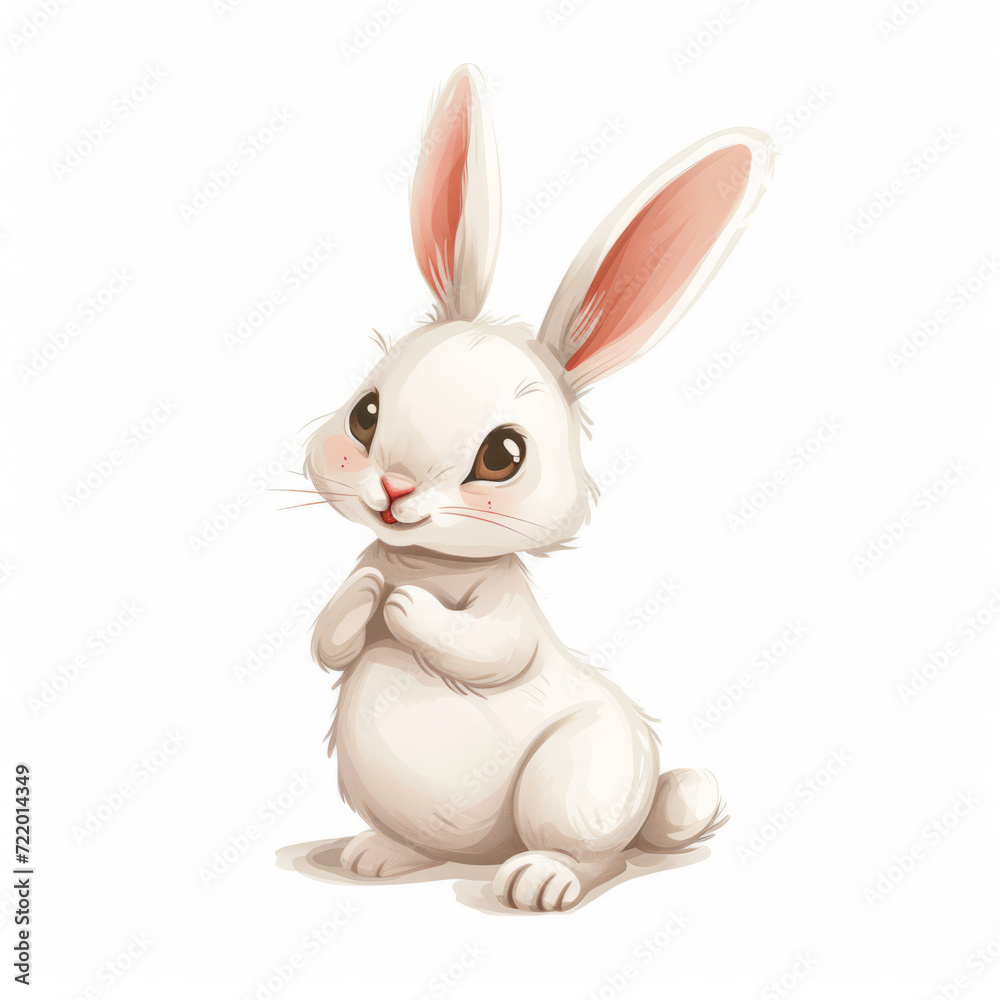 Obraz premium Cute white Bunny in Cartoon Style Art - Simple and Adorable