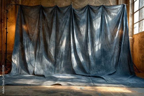 Blue fabric backdrop for photo studio