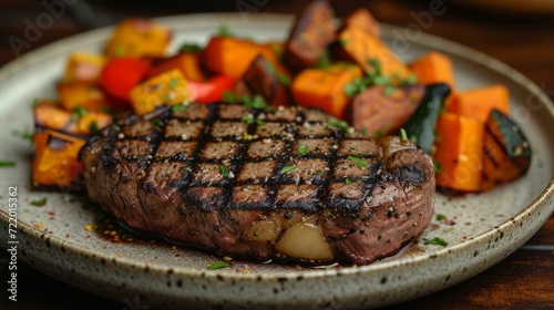 A delicious steak with roasted vegetables
