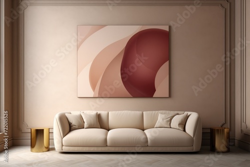A contemporary living room featuring a sleek leather couch and a vibrant abstract painting hanging on the wall.