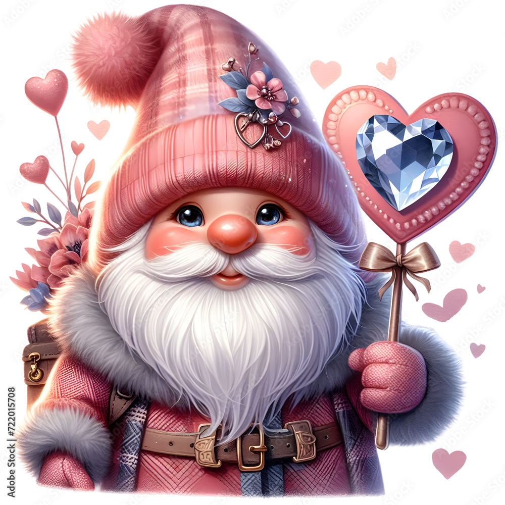 Obraz premium Realistic Cute Valentine's Day gnomes with Heart shape PNG clipart for sublimation, craft, scrapbook