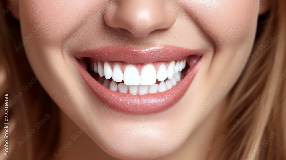 Close-up of a smiling woman with perfect white teeth Close-up of a smiling woman with perfect white teeth