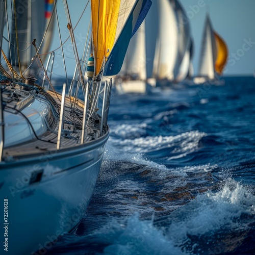 Yachts racing in the open sea with white sails photo