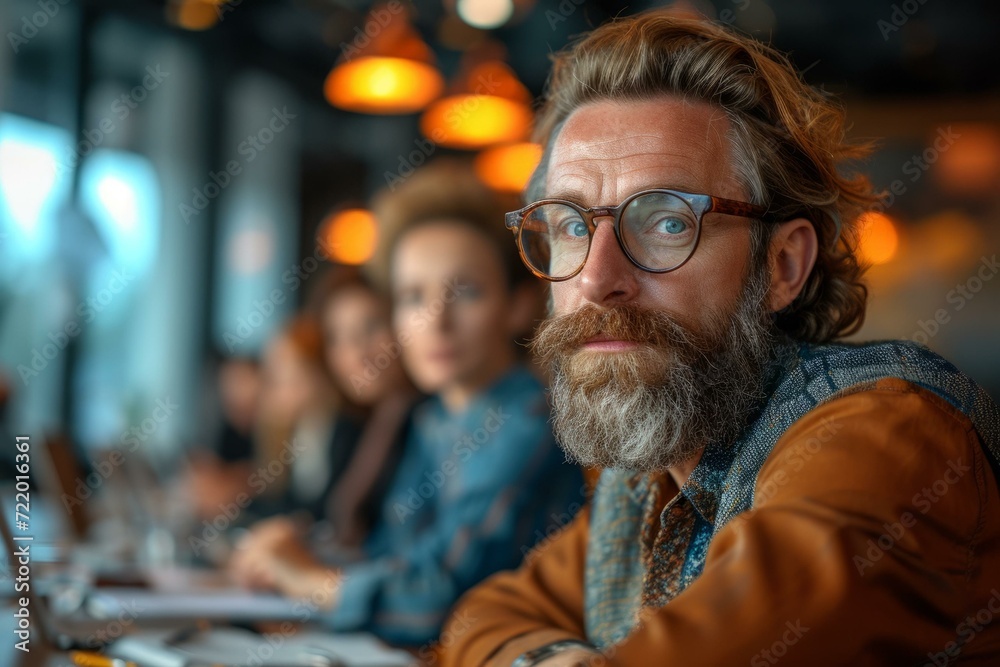 Bearded man in brown jacket looking at camera with blurred background Bearded man in brown jacket looking at camera with blurred background
