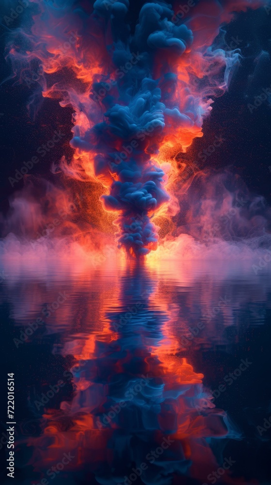 Colorful smoke over dark water
