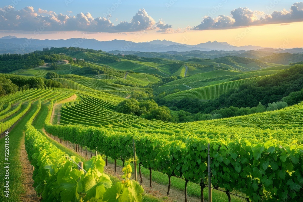 Vineyards in the rolling hills of Tuscany, Italy