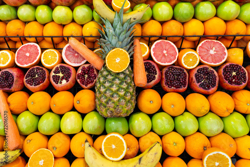 Sliced Grapefruit, Apple, Lemon and Lime Fruit on Wooden Background Photo, Üsküdar Istanbul, Turkiye (Turkey) photo