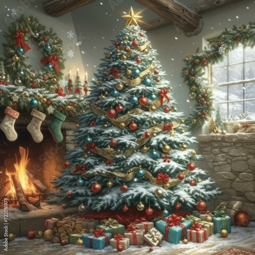 Christmas tree in a cozy living room © Adobe Contributor