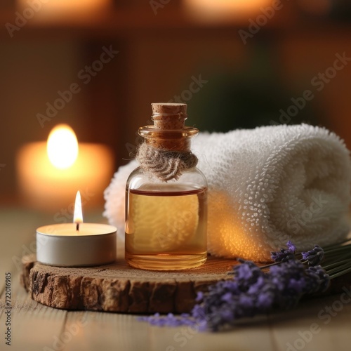 Aromatherapy with lavender essential oil and candle