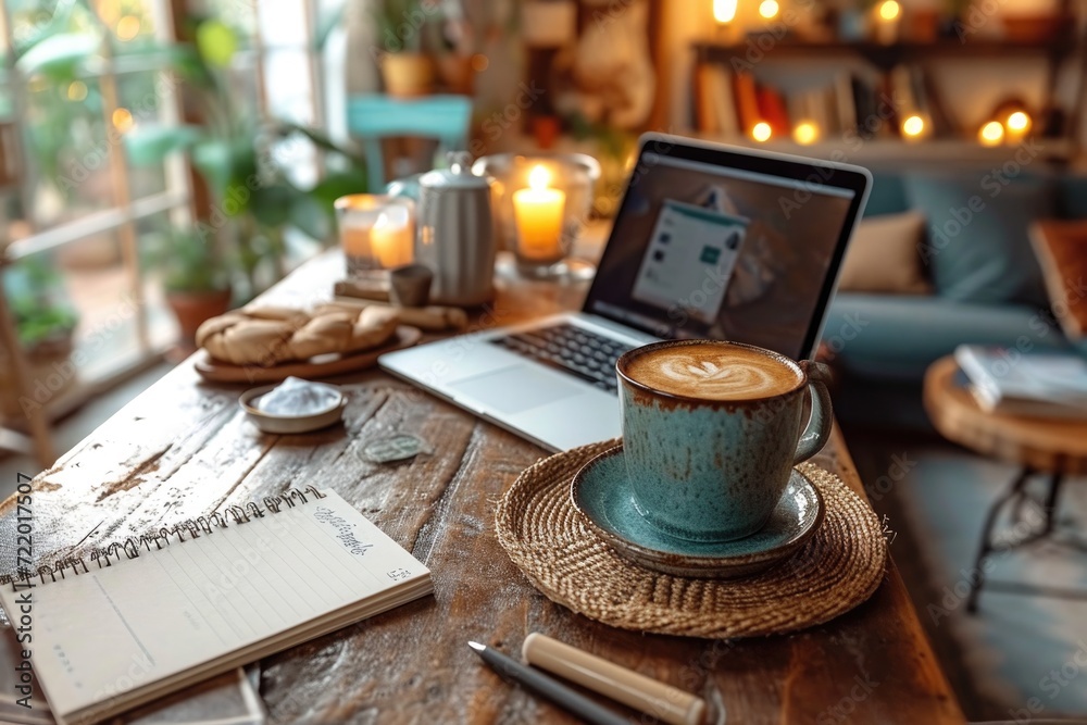 Fototapeta premium coffee cup and laptop on a table