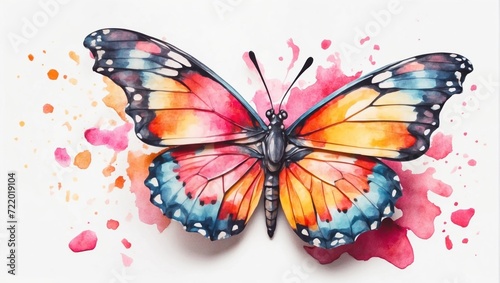 Watercolor colorful butterfly illustration. AI generated