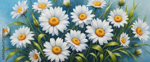Daisies background wallpaper drawn with oil painting