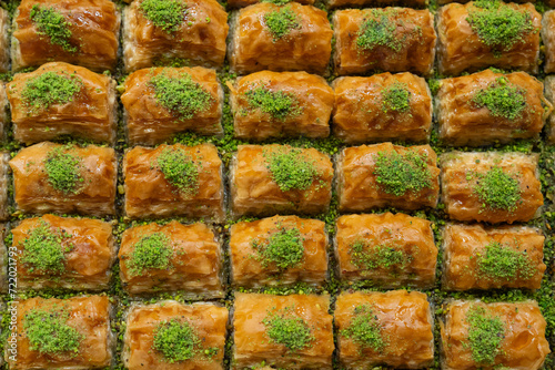 Turkish Baklava with Pistachio in Colorful Ramadan Cuisine Photo, Üsküdar Istanbul, Turkiye (Turkey) photo