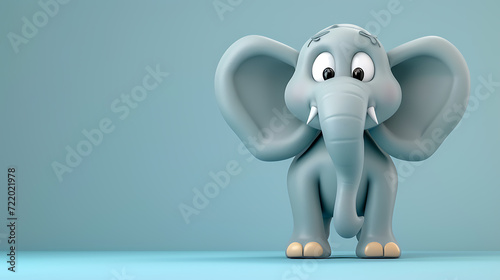 A charming 3D elephant with cartoon-like features  radiating a friendly and approachable demeanor  set against a soothing pale blue backdrop.
