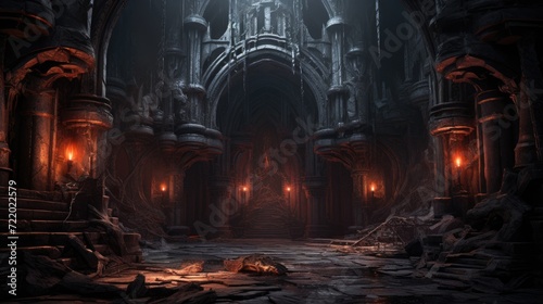 a dark cave with a light shining. Generative AI