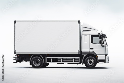 A white truck is parked on a white surface, blending seamlessly into its surroundings. © pham