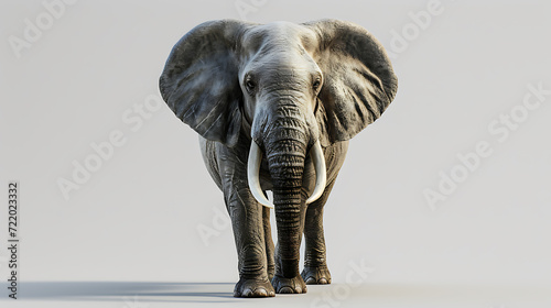 A captivating 3D rendition of an elephant, radiating gentleness and wisdom, set against a serene soft gray backdrop.
