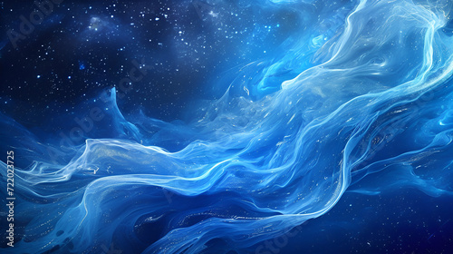 Beautiful abstract picture with high resolution. Space, galaxies, stars. Blue and turquoise streaks, paint strokes © Yuri
