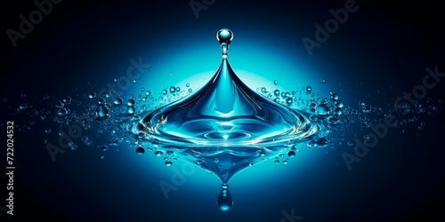 Banner water splashes with drops and bubbles on blue background