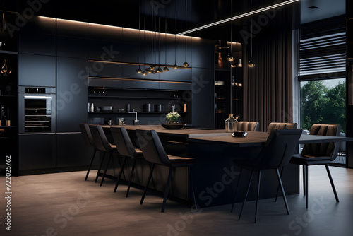 all black kitchen with high gloss cabinets  photo