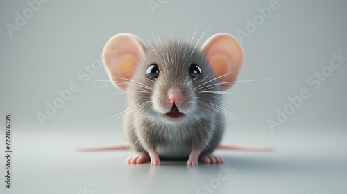A whimsical 3D stylized mouse with a mischievous personality, displayed on a sleek light gray background.