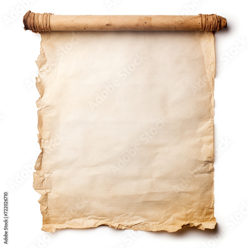 a blank piece of parchment tattered from old age with rolled sides on the left and right сreated with Generative Ai